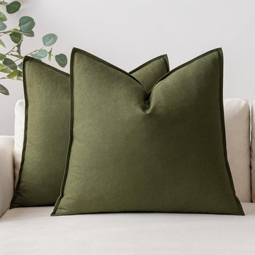 26x26 Inch Pack of 2 Decorative Euro Shams Linen Pillow Covers Boho Farmhouse Modern Soft Accent Throw Pillows, Olive