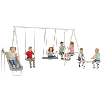 693 lbs Metal Swing Set for Kids 5 in 1 Outdoor Playset, Gray