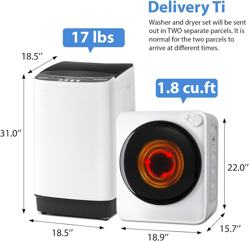 Portable Washer and Dryer Combo Set, 17Lbs Full-Automatic Washing Machine and 1.8 Cu.Ft Portable Clothes Dryer
