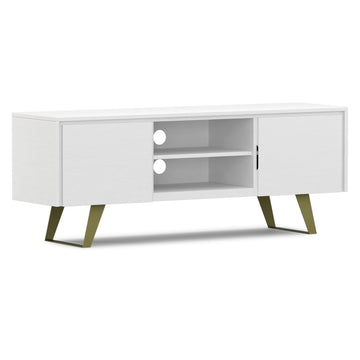 Lowry 63" Wide Solid Acacia Wood TV Stand in White