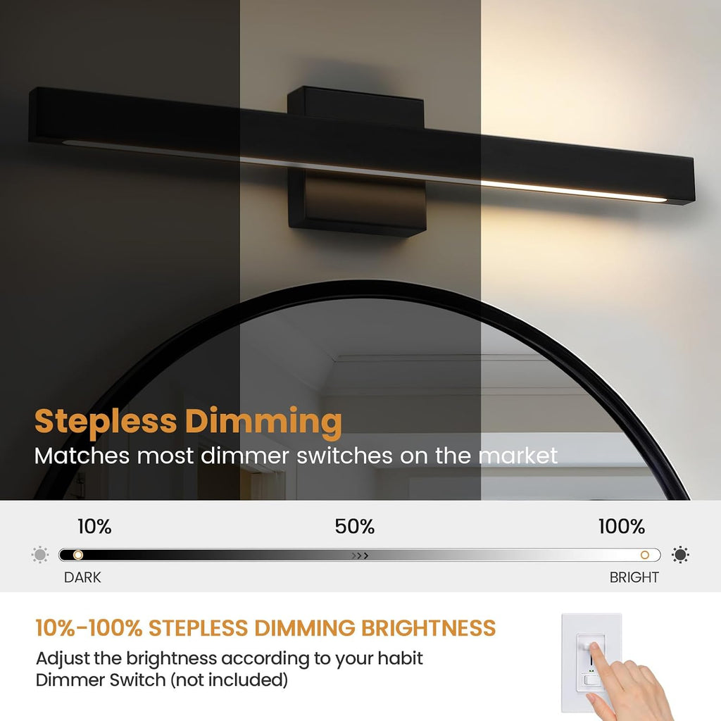 Modern Bathroom Vanity Light 24 Inch Black Bathroom Lighting Fixtures Over Mirror 20W 5CCT Dimmable LED Vanity Lights