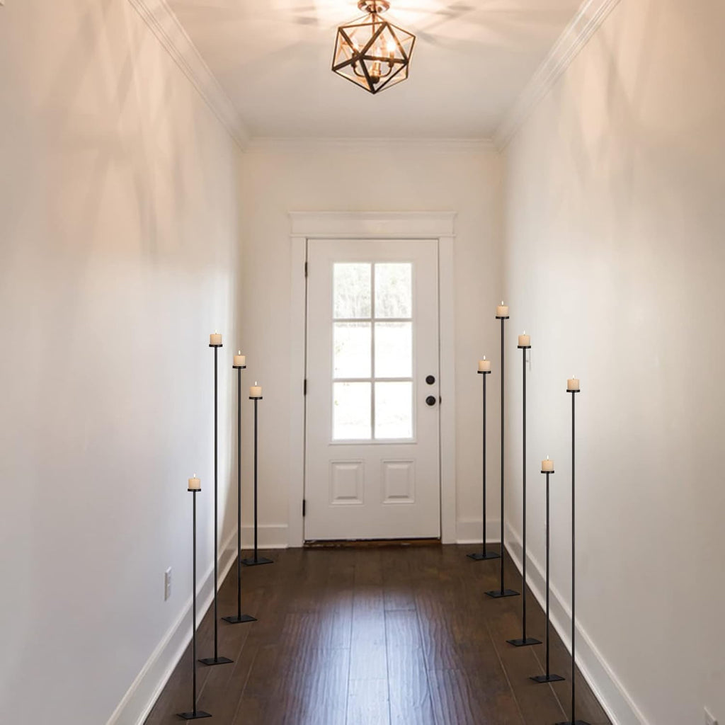 60'' Floor Candelabra Holder for 9 Arm Candlesticks,Tall Candle Holders, Black Metal Candle Stick Holders for Pillar