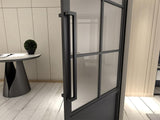 36 in. x 84 in. 6 Lite Frost Glass Black Steel Frame Prehung Interior Door with Door Handle