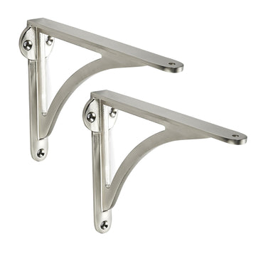 100% Solid Brass Decorative Shelf Brackets, 6-inch Wall-Mounted Shelving Brackets, 2-Pack Brushed Satin Nickel