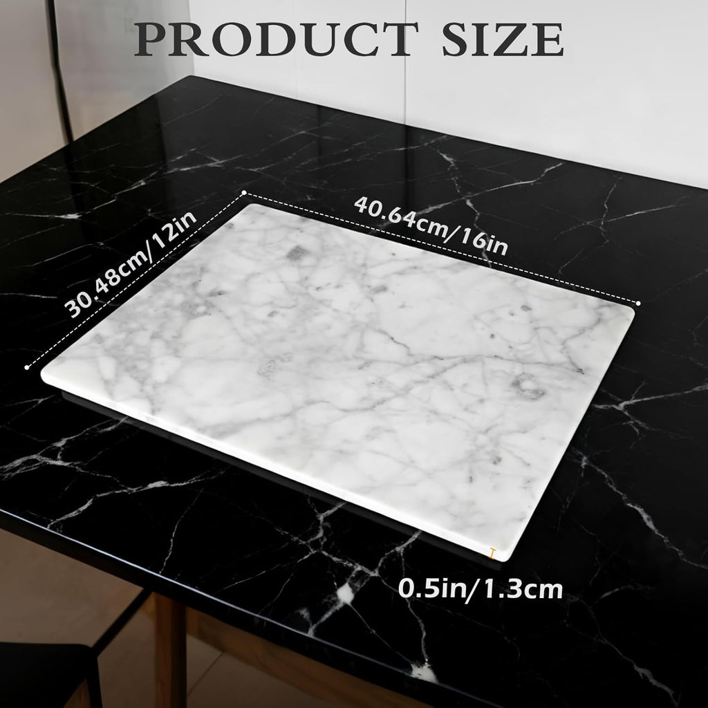Marble Cutting Board 16×12 Inch Italian Carrara White | Natural stone, 0.59" thick, non-slip feet, stay cool for
