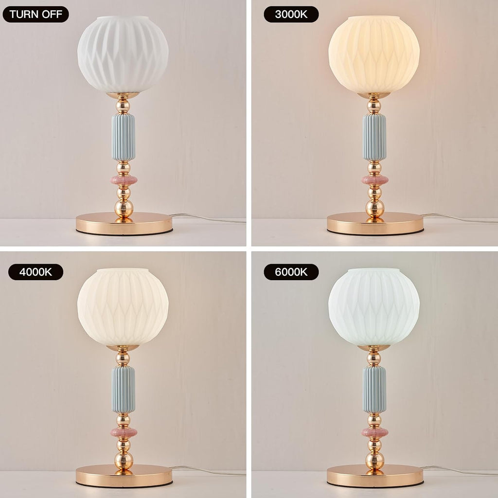 Modern Milk White Glass Table Lamp Bedside Nightstand Lamp Metal Desk Light with Plug Cord Switch Living Room Dining