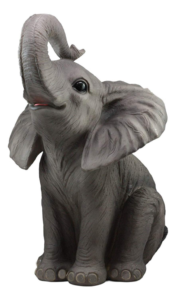 Ruby The Elephant Sitting Pretty with Trunk Up Large Statue 17" Tall Circus Carnival Elephants Fortune Feng Shui