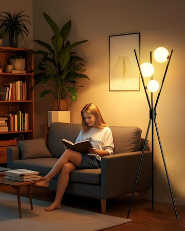 60IN Dimmable Black Tripod Floor Lamp Mid Century Standing Lamps with 3Pcs 3000K Bulbs Included Eye 