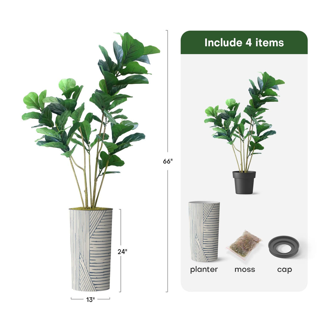 Artificial Tree in Geometric Pattern Planter, Fake Ficus Lyrata Silk Tree for Indoor and Outdoor Home Decoration