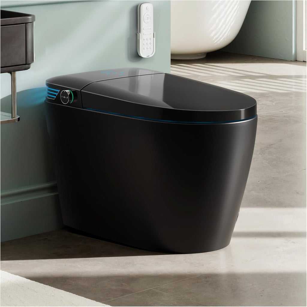 Black Smart Toilet with Bidet Built In, Auto Open/Close Lid, Heated Seat, Warm Wash & Dryer, Night Light