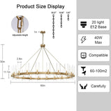 20-Lights Gold Chandelier,Wagon Wheel Chandelier with Glass Shade, 60 Inch Large Round Industrial High Ceilings Pendant Lighting Fixture for Dining Room, Living Room, Kitchen Island, Foyer A115-B0CNRHR35D