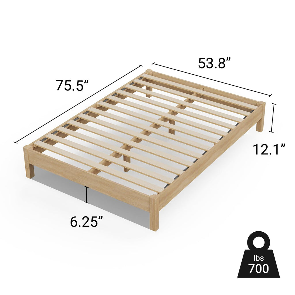 Full Bed Frame Signature Solid Pine Wood Platform, Noise Free, Under Bed Storage, No Box Spring Needed, Easy