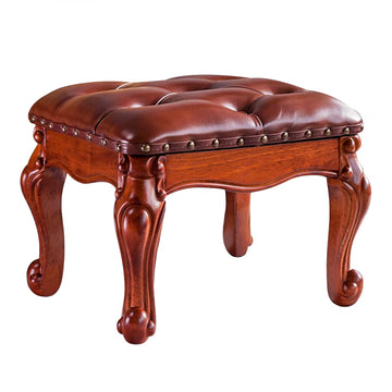 Foot Stool Ottoman Foot Rest Microfiber Leather Upholstered Foot Stool, Sofa, Entryway, Solid Wood Stool (Light