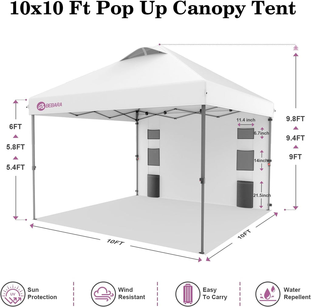 10x10 Pop Up Canopy with Sidewall, One-Person Setup - UV & Water Resistant Canopy Tent w/Wheeled Carry Bag Events