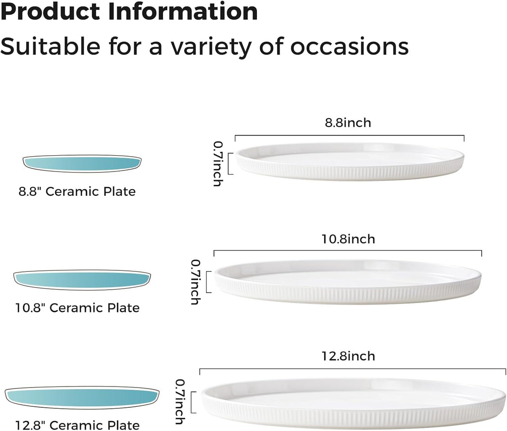 Round Serving Platters 3-Pack (12.8"/10.8"/8.8") - White Porcelain Serving Trays for Veggie, Fruit, Cheese, Snack