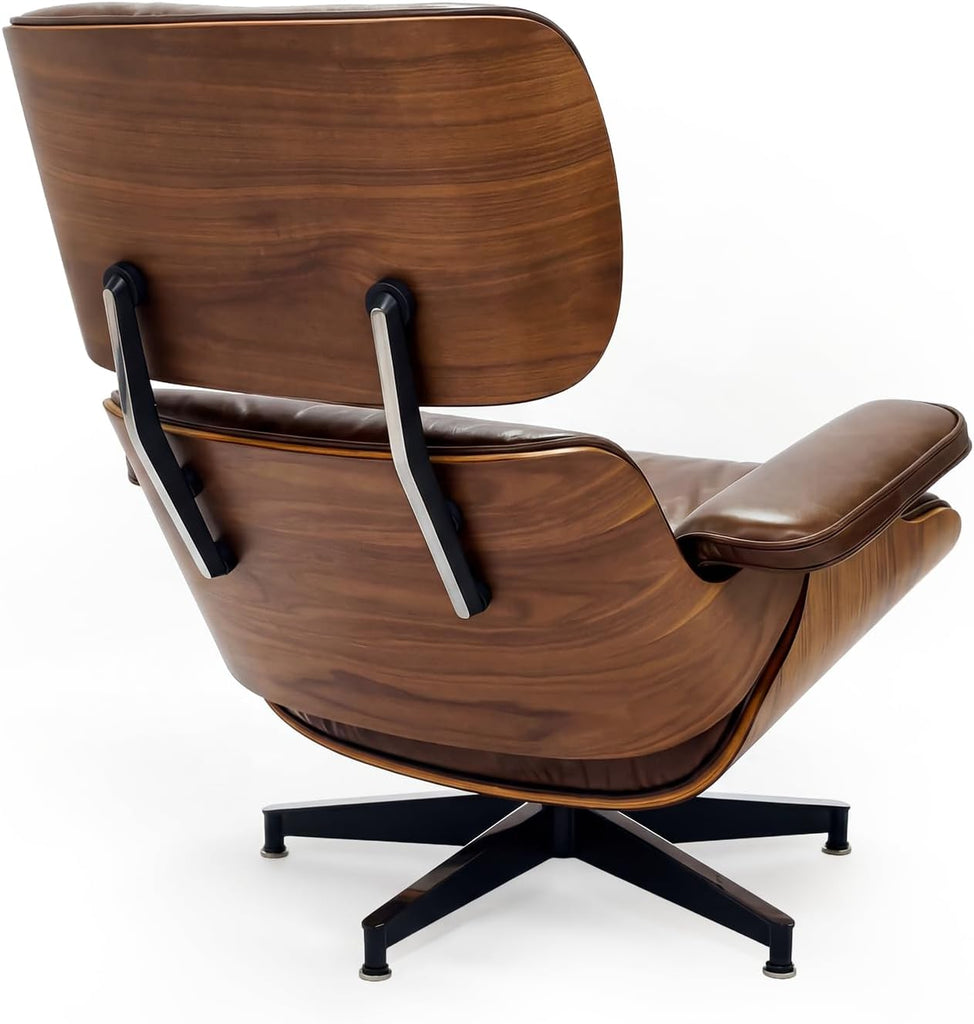 Modern Reading Chair and Ottoman — Walnut Leather