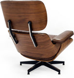 Modern Reading Chair and Ottoman — Walnut Leather