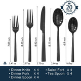 Black Silverware Set, 20-Piece Forged Flatware Set Cutlery Set Premium Stainless Steel, Service for 4