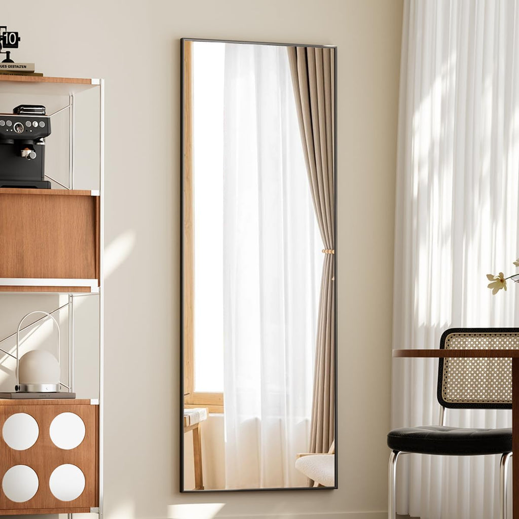 Full Length Mirror with Stand, 56"x21" Floor Mirror with Aluminum Alloy Thin Frame, ShatterVue Tempered Full Body