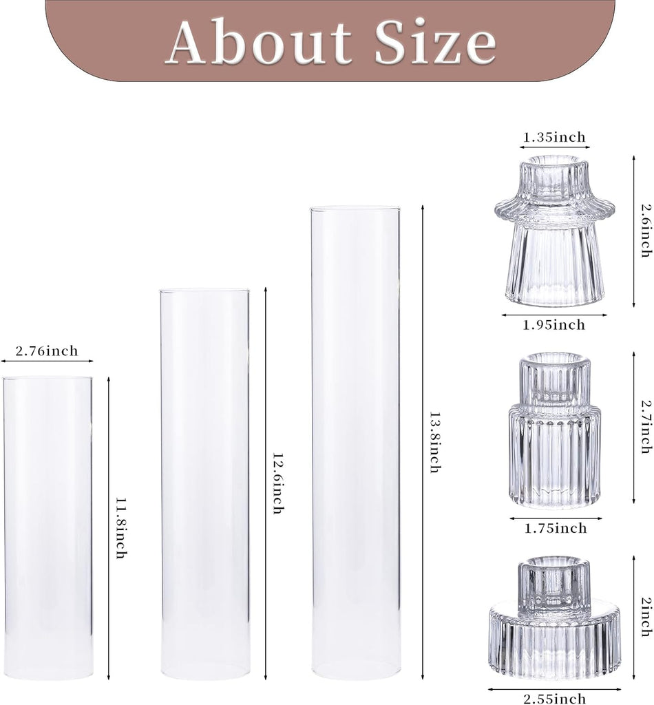 9 Set Hurricane Glass Candle Holders for Taper Candles, Candlestick Holders with Windproof Glass