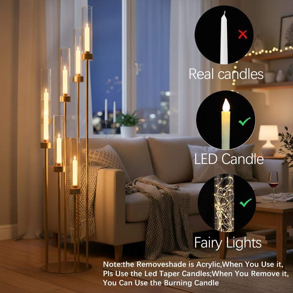 4Sets Floor Candelabra Tall 7 Arm Centerpieces, 48" Tall Metal Candlestick Holders with Acrylic Lampshade candelabros