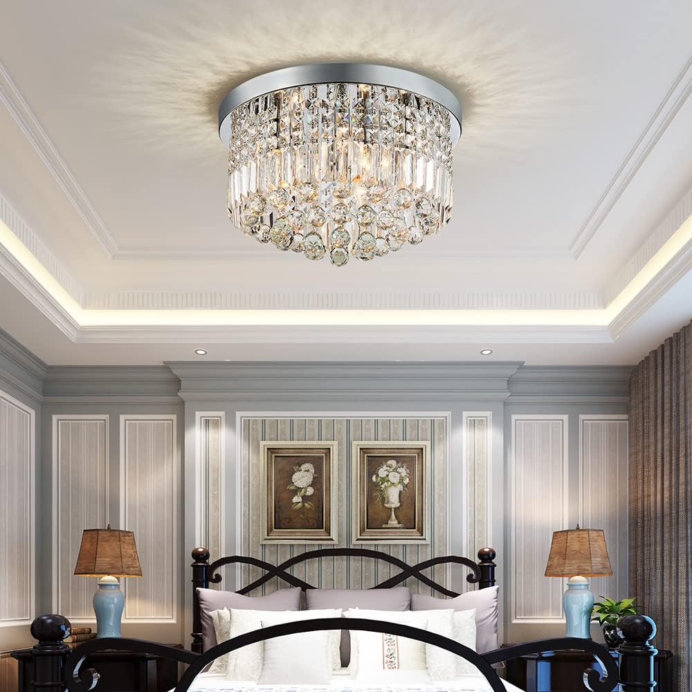 Modern K9 Crystal Raindrop Chandelier Lighting Flush Mount LED Ceiling Light Fixture