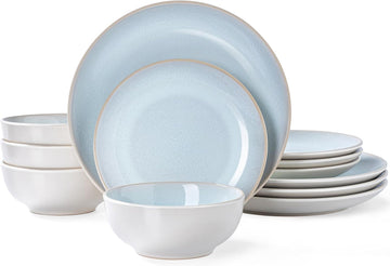 Plates and Bowls Sets for 4 - 12-Piece Stoneware Dinnerware Sets, Ceramic Dishware SetUse and Formal Dining