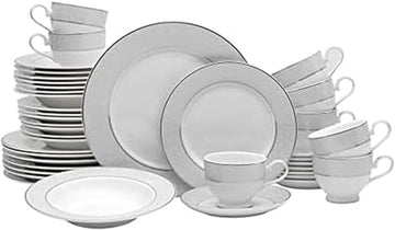 Parchment 40-Piece Dinnerware Set, Service for 8, Durable Porcelain Plates, Bowls, and Mugs with Contemporary Design