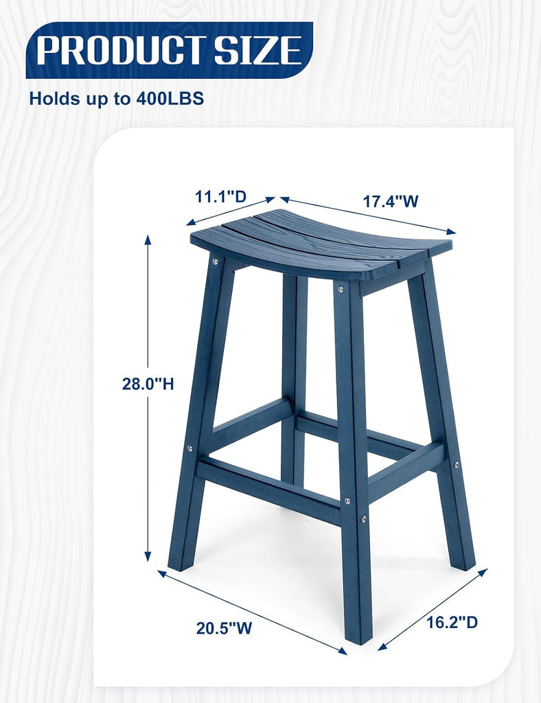 Weatherproof Bar Stools Set of 2, 28" Height Outdoor Bar Stools Holds up to 400 lbs, Saddle Seat, Bar Height Stools