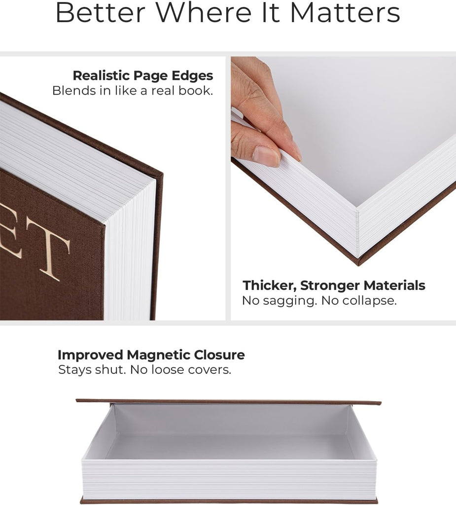 Set of 2 Linen Decorative Books with Hidden Storage - Chic Housewarming & Christmas Gift Idea, Monochrome Faux Book