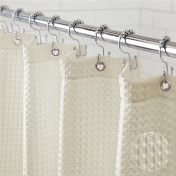 Ivory Cream Woven Textured Shower Curtain, Waffle Style , Thick Weighted Material, Machine Washable, Heavy Duty