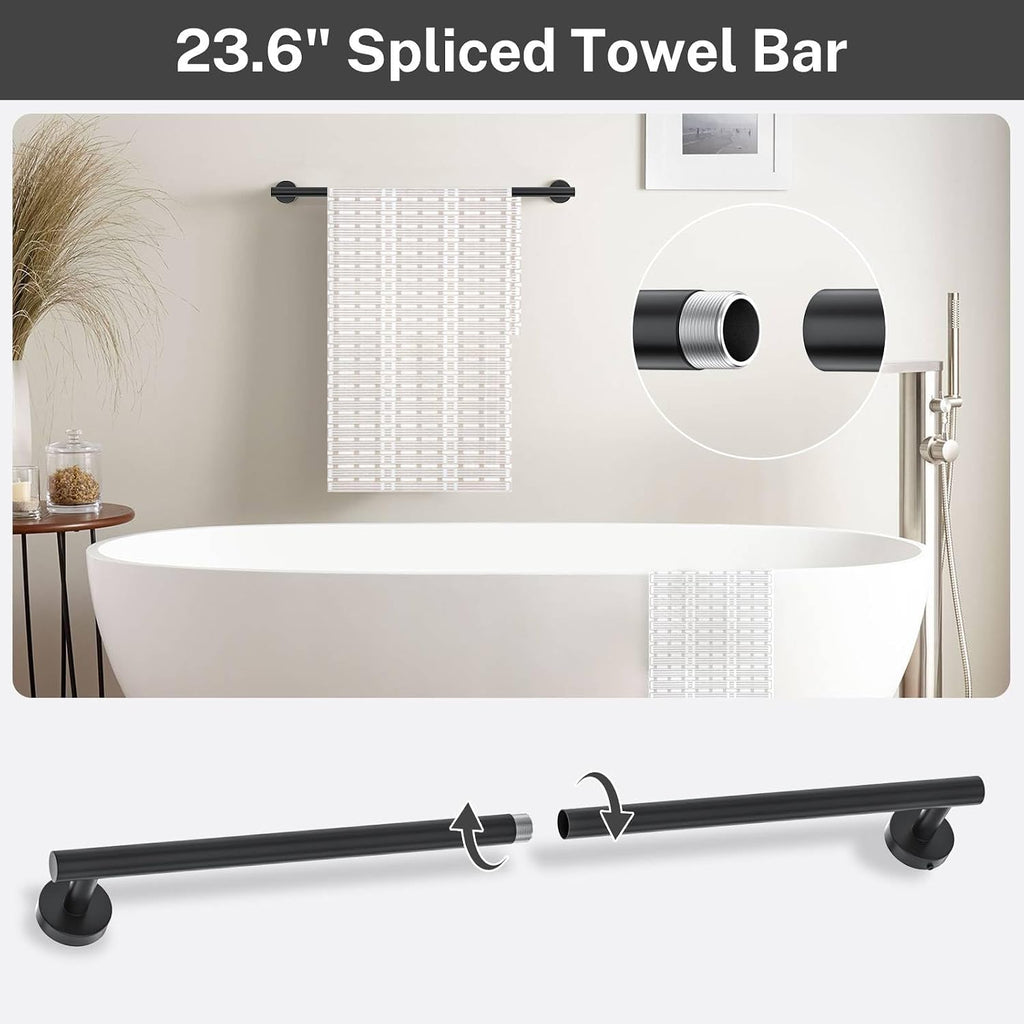 Matte Black Towel Bar Set 5 Pieces Bathroom Hardware Accessories Set Round Towel Holder Set Upgraded Toilet Paper