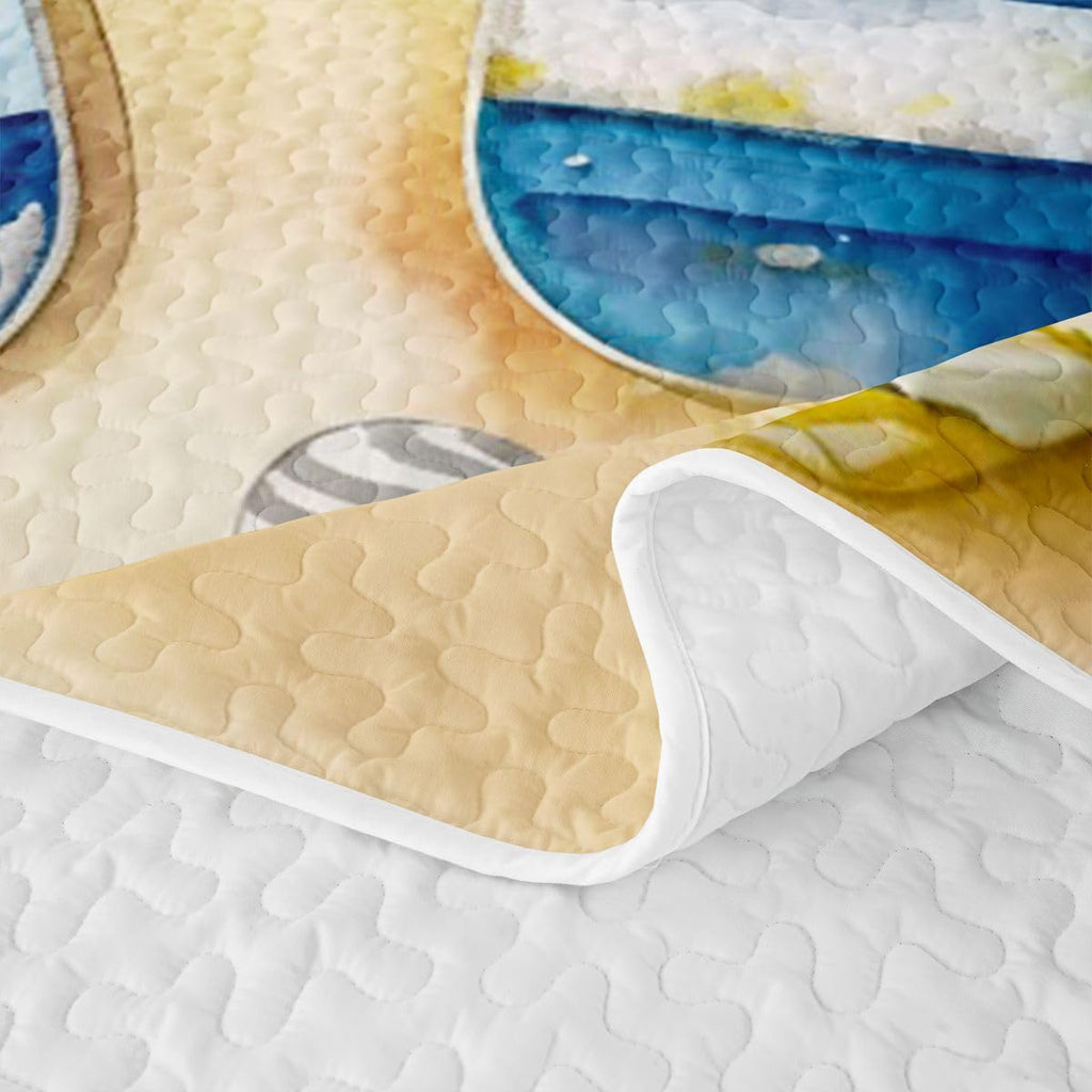 Flip Flop Quilted Bedspread Set, Seashell Starfish Microfiber Lightweight, Tropical Beach Quilt Sets for All