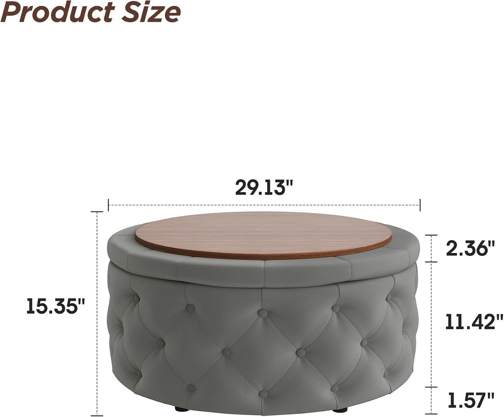 30 Inch Round Ottoman with Storage Tray,Large Coffee Table