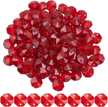 1 Box 120Pcs 14mm Crystal Glass Octagon Beads 2 Hole Crystal Prism Beads Red Glitter Chandelier Replacement Connector