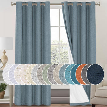 100% Blackout Linen Textured Curtains Black Out Curtains 96 Inch Long 2 Panels Set Grommet Room Darkening Curtains &