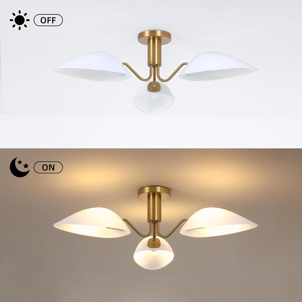 Modern Gold 3-Light Ceiling Light with Opal White Glass Shade Semi Flush Mount Ceiling Light for Living Room Hallway