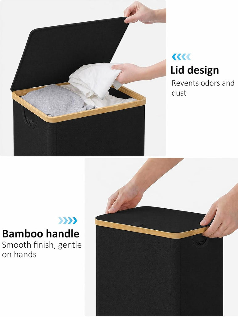 Laundry Hamper with Lid, 110L Laundry Basket with Bag,Black | Dirty Clothes Hamper Basket with Bamboo Handle for