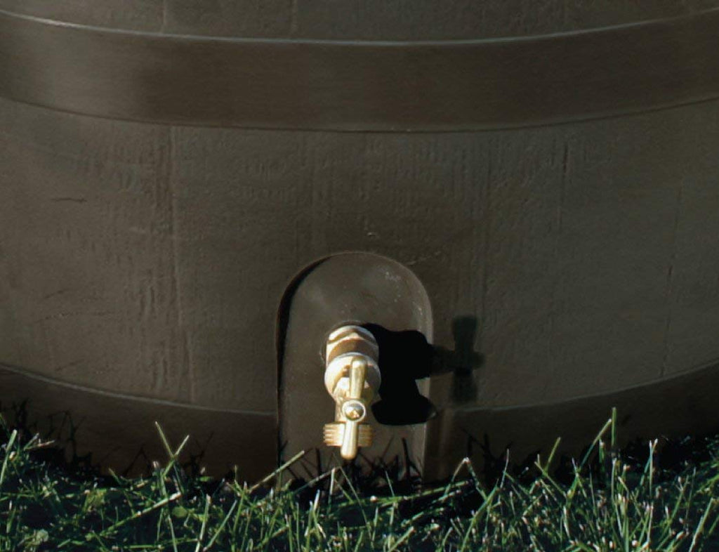 Round 35-Gallon Rain Barrel with Brass Spigot and Built-In Planter, Mud
