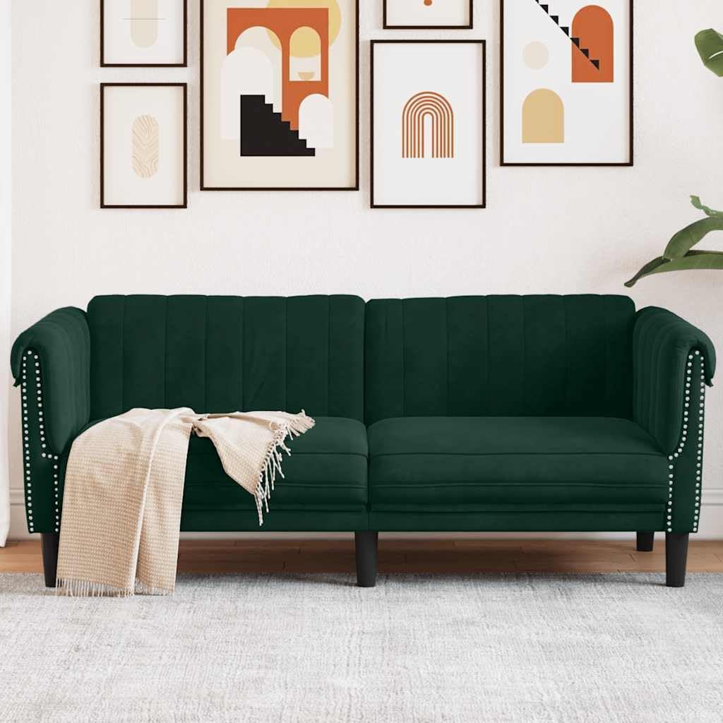 Dark Green Velvet 2-Seater Sofa with Thick Padding, Sturdy Legs, and Modern Design