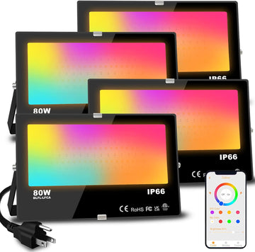 LED Flood Light Outdoor 800W Equivalent 8000LM Smart RGB Landscape Lighting | APP Control, DIY Scenes - Timing - Warm