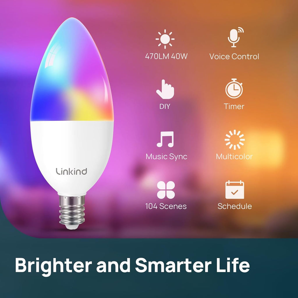 Matter Smart Bulbs, E12 Led Bulb Works with Alexa/Apple Home/Google Home, Smart Light Bulbs, WiFi Candelabra B11 (4 Pack)