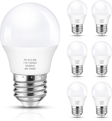 A15 LED Light Bulb, 60 Watt Equivalent LED Bulbs, Daylight White 5000K, 600LM, E26 Base, Non-Dimmable, 6W Bright (6-Pack)