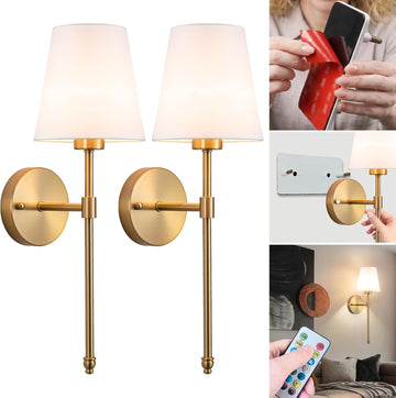 Peel and Stick Wall Sconces, Stick On Wall Sconce Set of 2, Battery Operated Wireless Wall Light, No Drill Adhesive