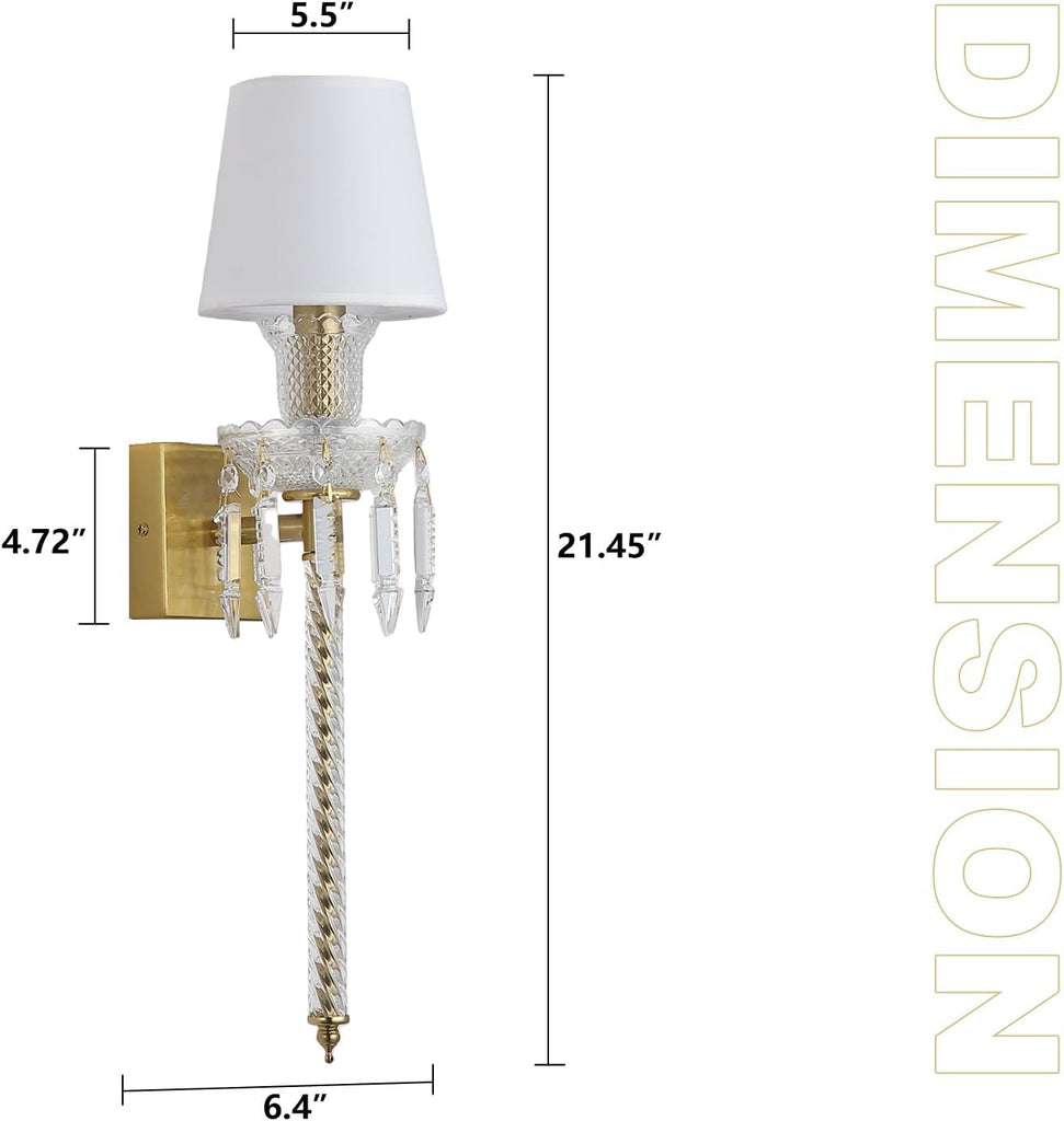 Modern Crystal Wall Sconce with Linen Shade Vintage Crystal Gold Wall Light Modern Glass Golden Wall Lamp for Bedroom, Hallway, Living Room, Mirror