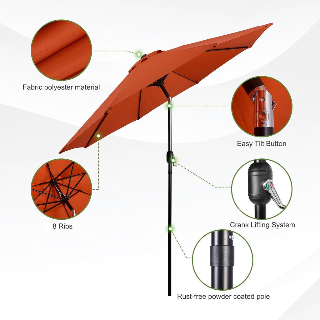 9 ft. Patio Umbrella, Market Table Umbrella w/Tilt and Crank, 8 Ribs - Orange