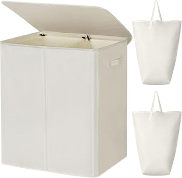 140L Double Laundry Hamper 2 Section with Lid and Removable Bags | Divided Laundry Basket, Large Dirty Clothes Hamper