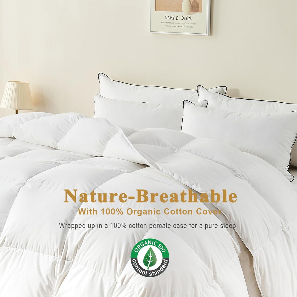 Organic Feather Down Comforter Full, Luxury Extra-Fluffy Duvet Insert