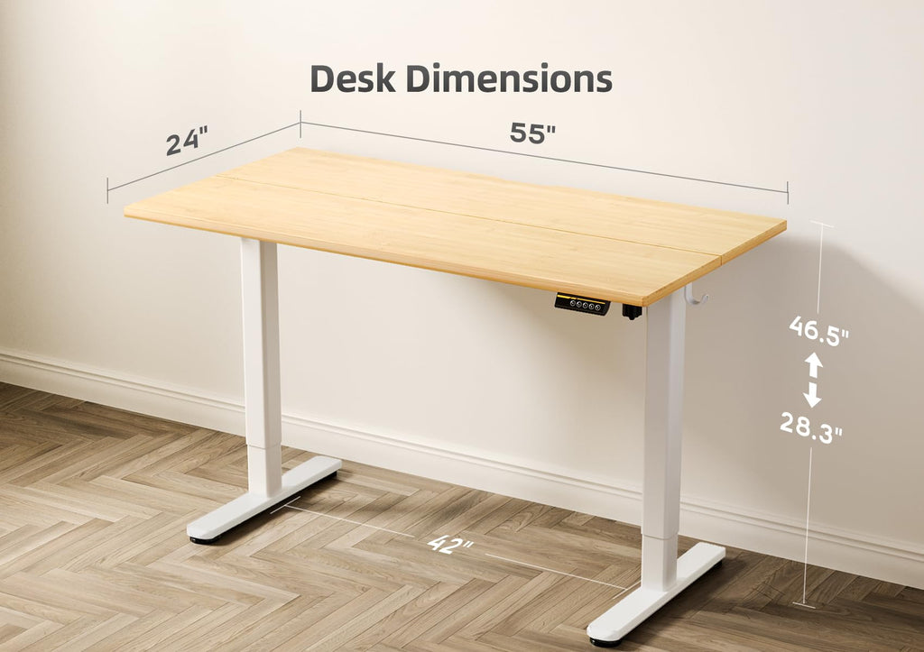 Electric Height Adjustable Standing Desk, 55x24 Inch, Bamboo