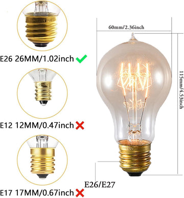 A19 Vintage Edison Light Bulbs 40W 4-Pack, 2200K Amber Glow, E26 Dimmable Squirrel Cage Filament, Soft Warm Yellow